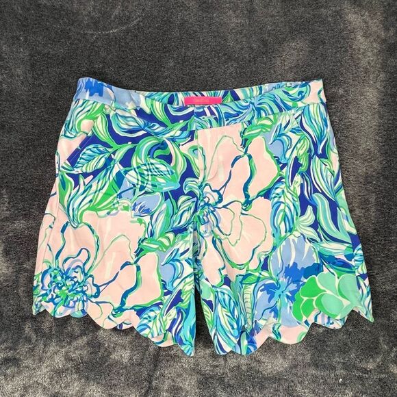 Lilly Pulitzer Pink and Blue Floral Patterned Scalloped Hem Shorts size 6